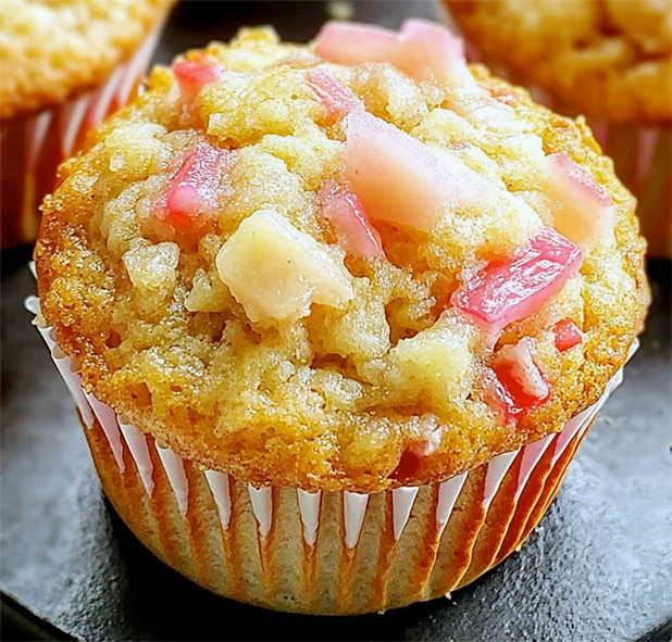 rhubarb muffin presented on a black slate