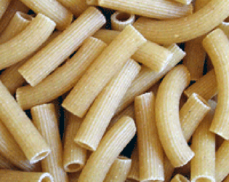 Rigatoni, dried ridged tubes of pasta