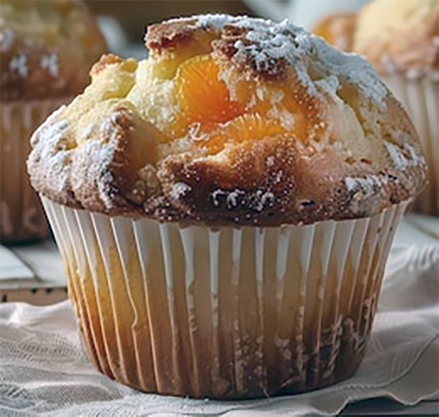 rooibos and apricot muffin in a paper case on a tablecloth