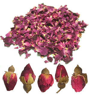Rose petals and dried rose flower buds