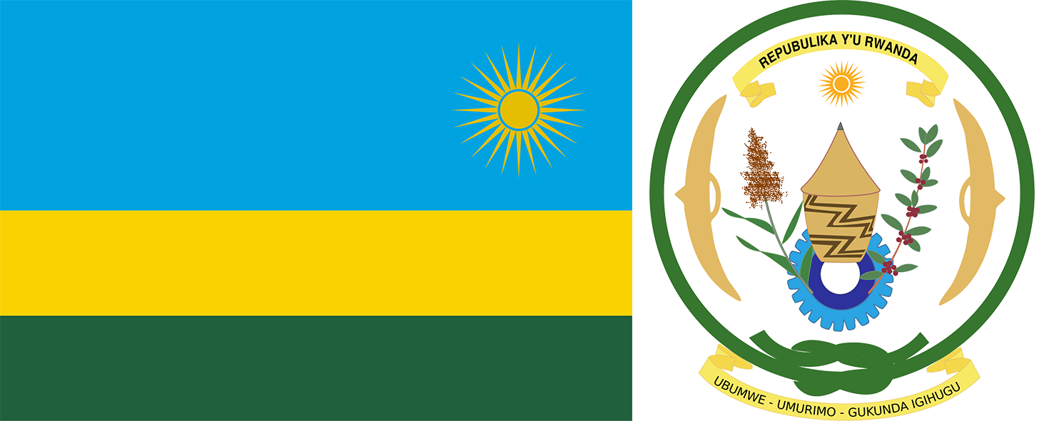 The flag and coat of arms of Rwanda.