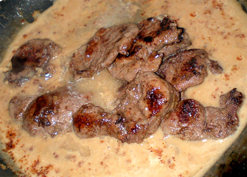 Scotch collops, strips of venison in a cream sauce</caption>