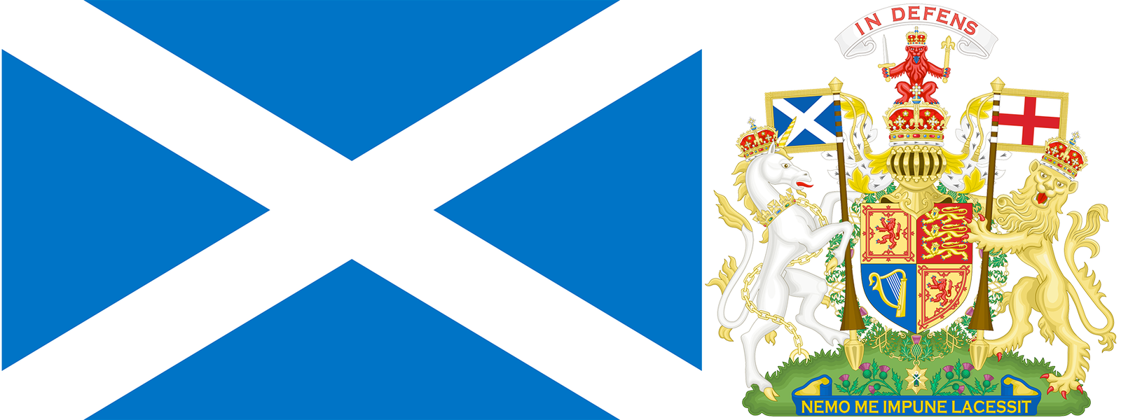 The flag and arms of Scotland.