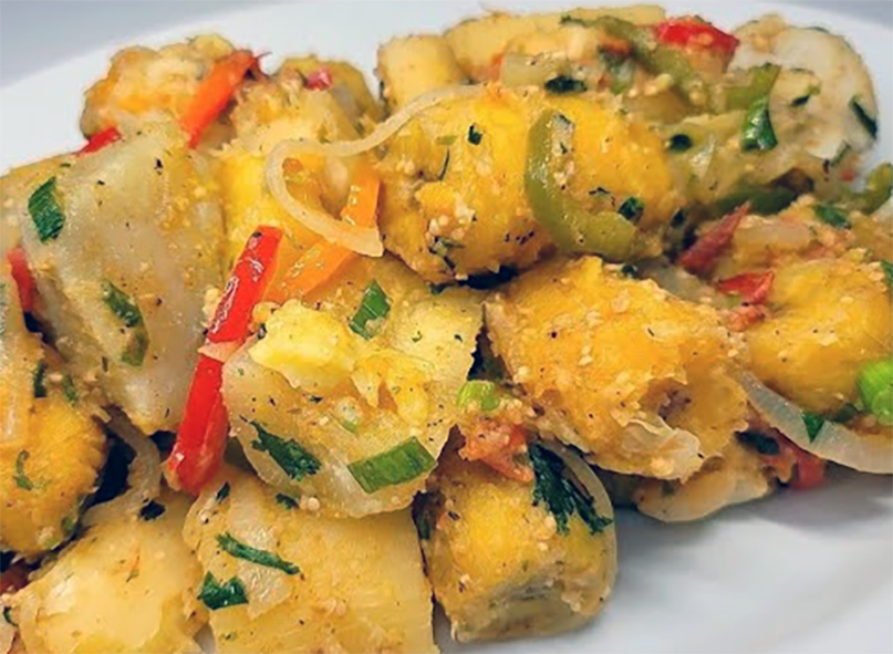 mixed ground provisions served piled on a plate