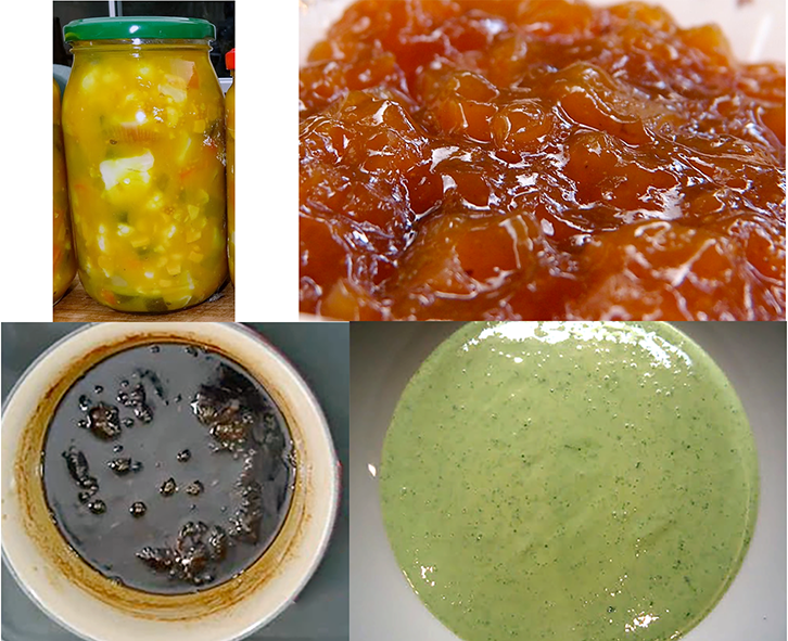 A selection of different chutneys.