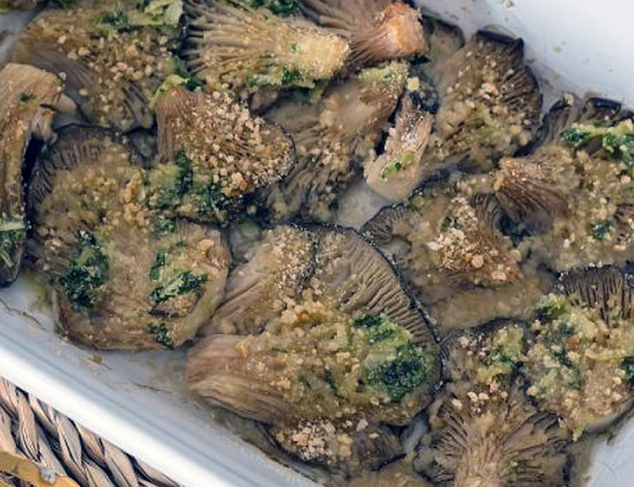 baked oyster mushroom in a roasting tin