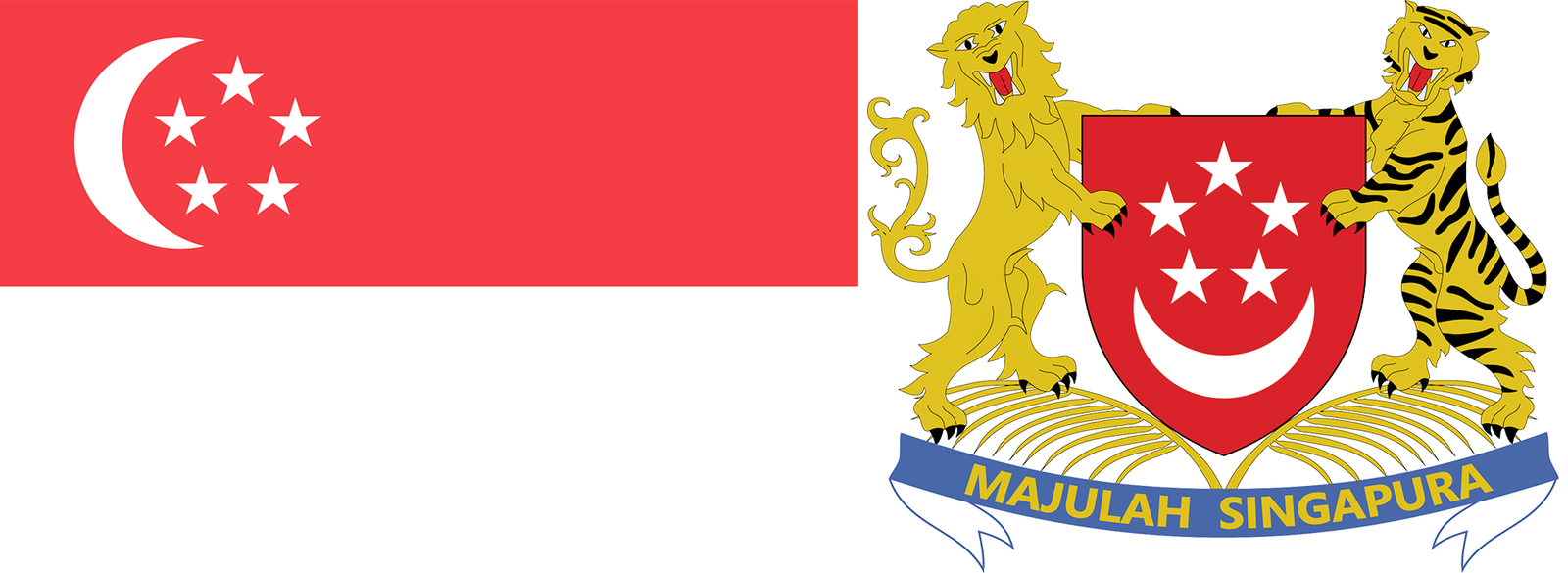 The flag and coat of arms of Singapore.