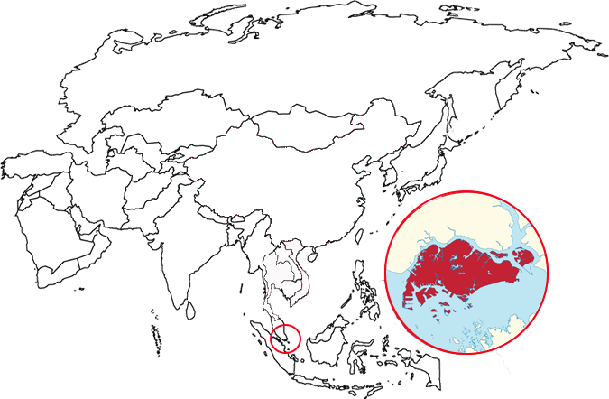 image of Singapore, circled in red, shown in relation to Southeast Asia