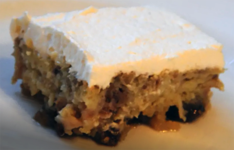 oblong piece of Boanian rich cake on a plate