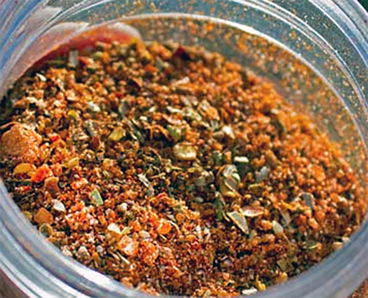 spicy dry rub with angelica in a glass jar