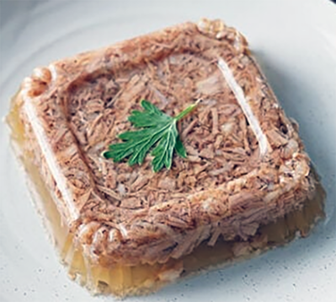 Estonian pig meat set in jellified stock on a plate