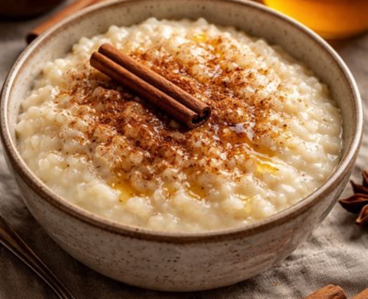 Sutlijaš, Bosnian rice pudding in a bowl, topped with cinnamon</a>