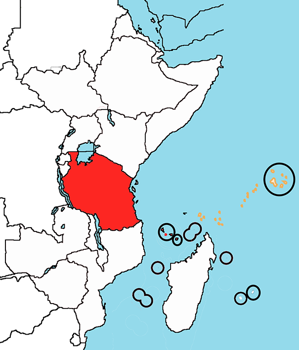 image of Tanzania, in relation to East Africa (right)