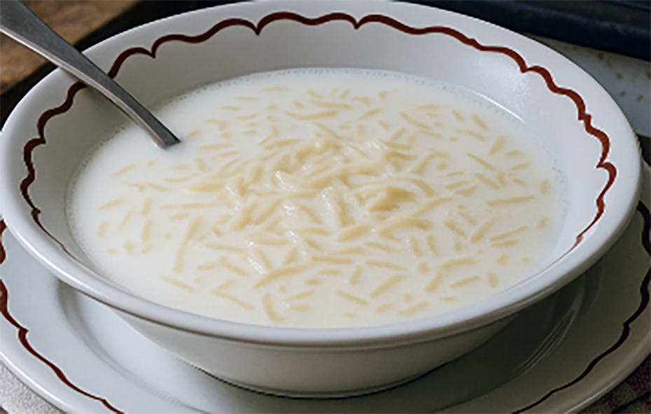 milk soup served in a bowl with soup noodles