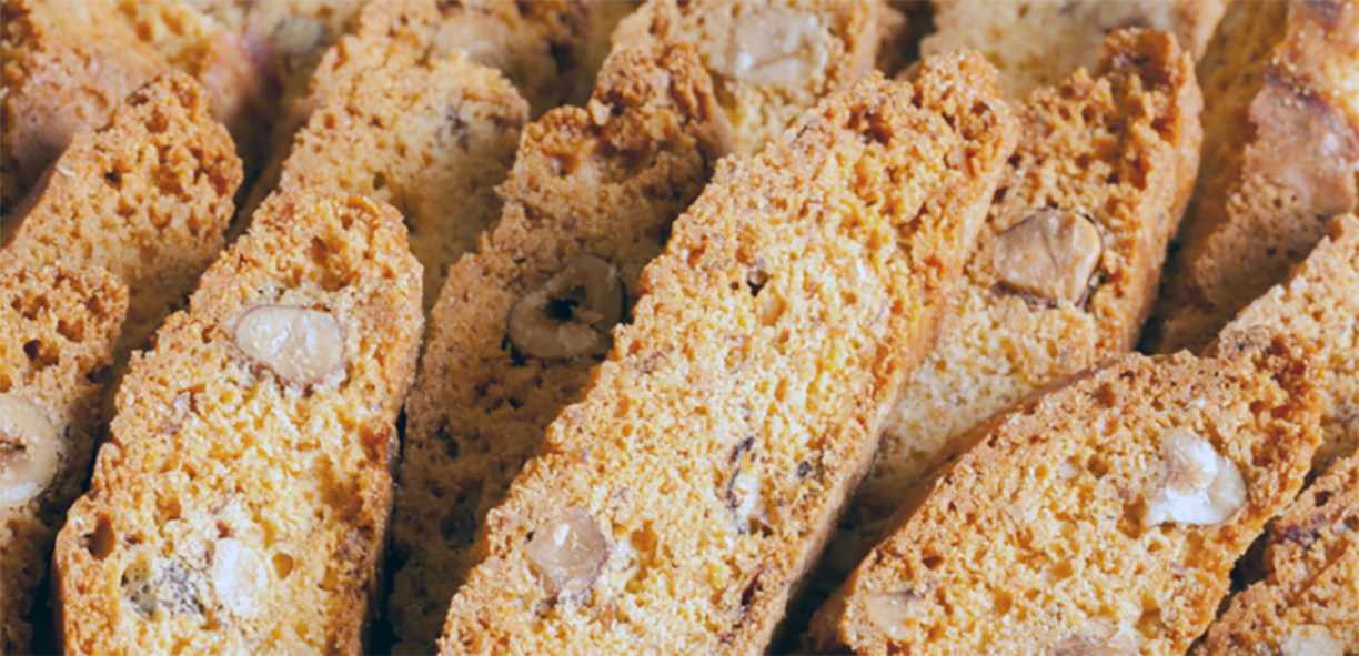 hazelnut biscotti fanned out on a page