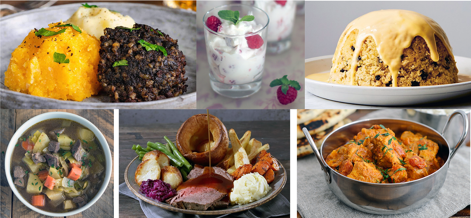 Six traditional British dishes