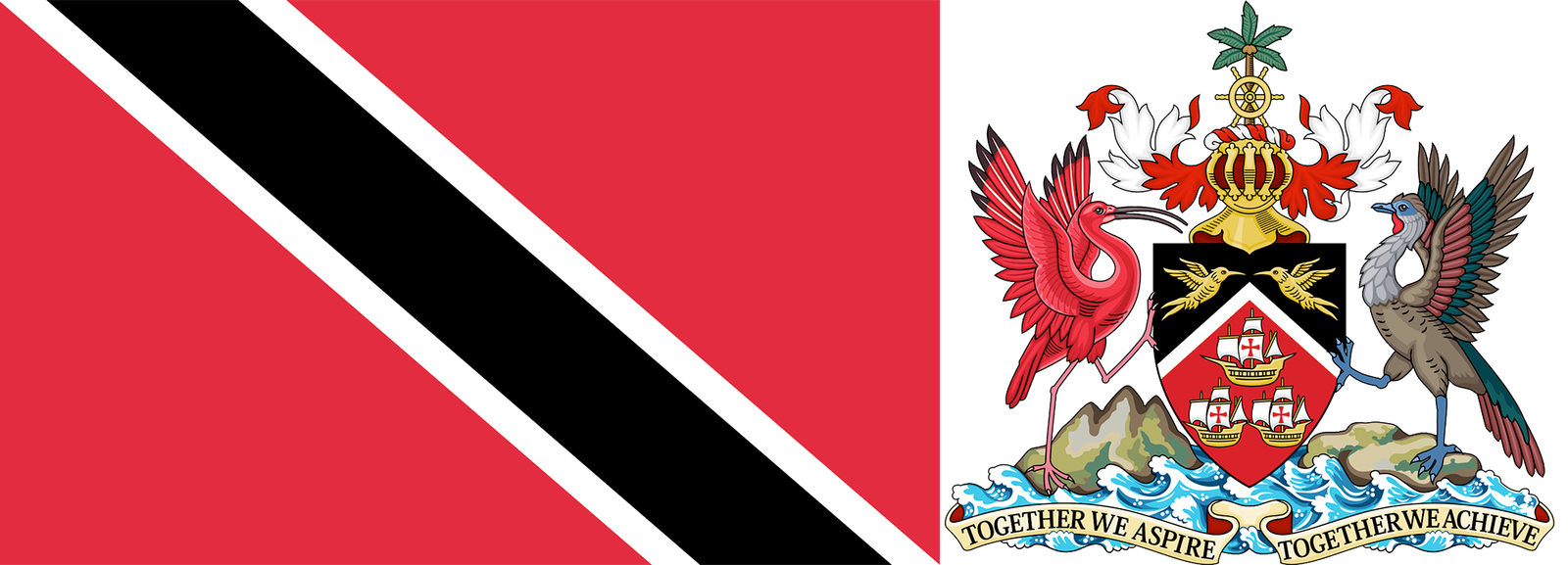 The flag and coat of arms of Trinidad and Tobago.