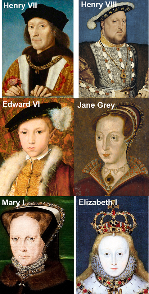 Images of the six Tudor rulers of England and Wales