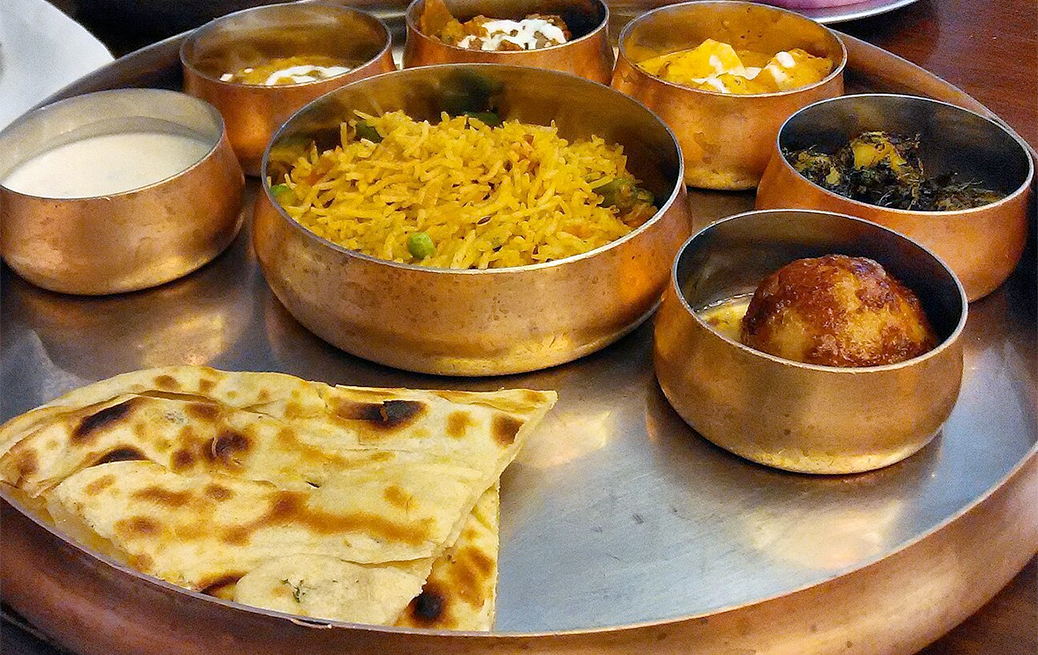 Vegetarian thali based on rice.