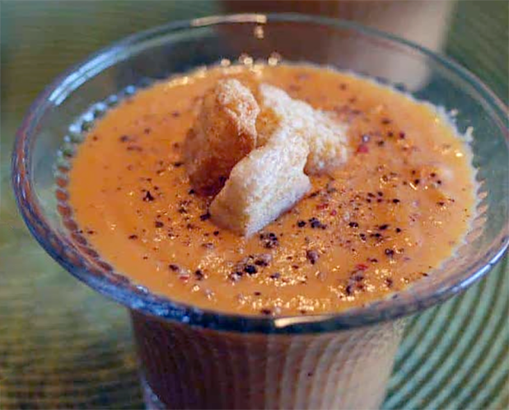 cream of yam soup served in a glass dish