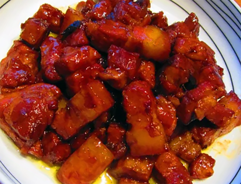 wu hua ru pork pieces served on a plate