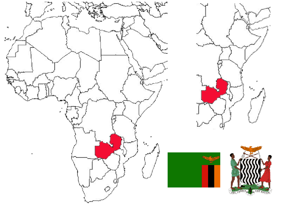 image of Zambia, in relation to Africa and East Africa with Zambia shown in red.